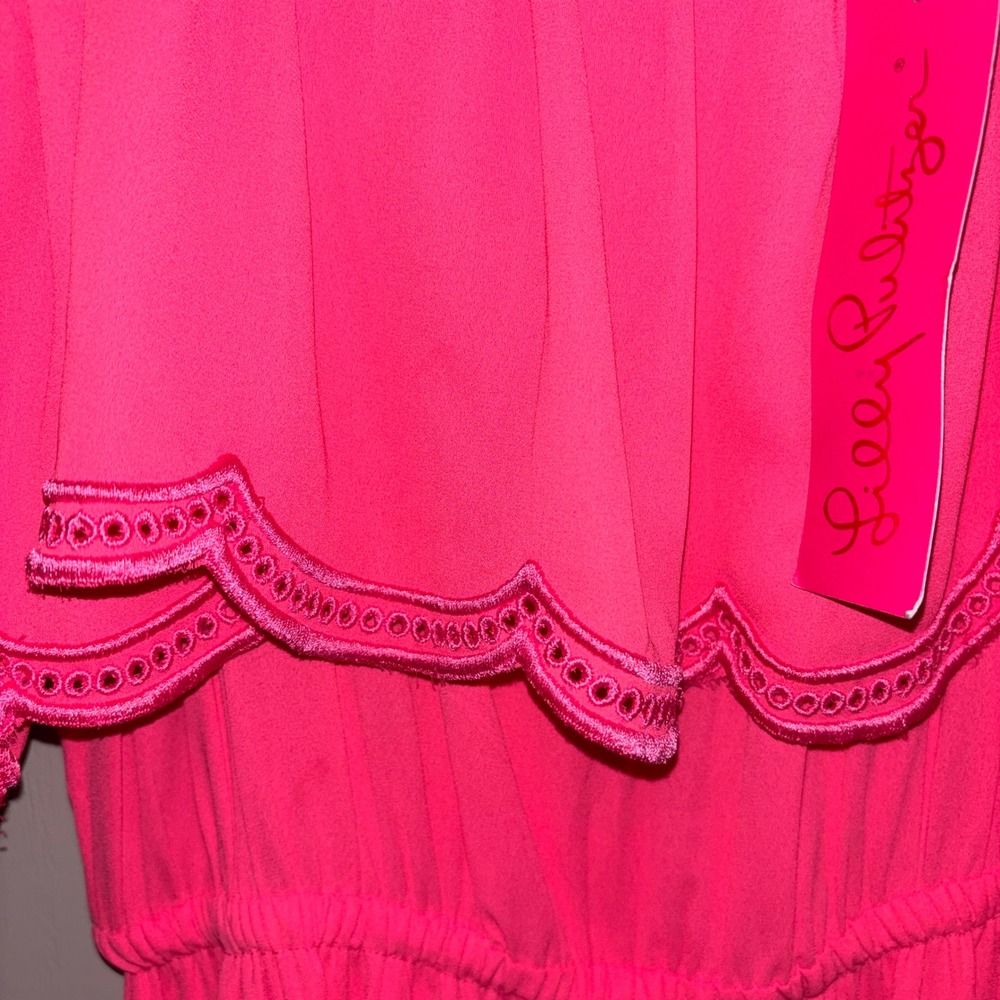 Lilly Pulitzer Neon‎ Pink Ruffle Eyelet Tiered Maxi Dress NWT Size M - Picture 7 of 7